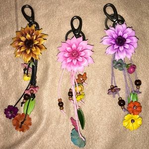Set of 3 Leather Flower Purse Charms